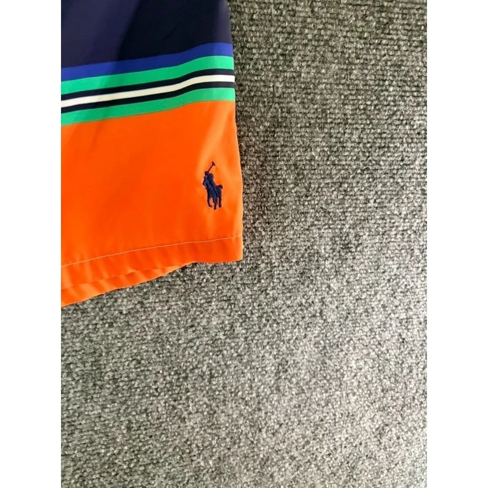 Polo Ralph Lauren Mens Orange Blue Striped Kailua Swim Trunks Shorts Size XL